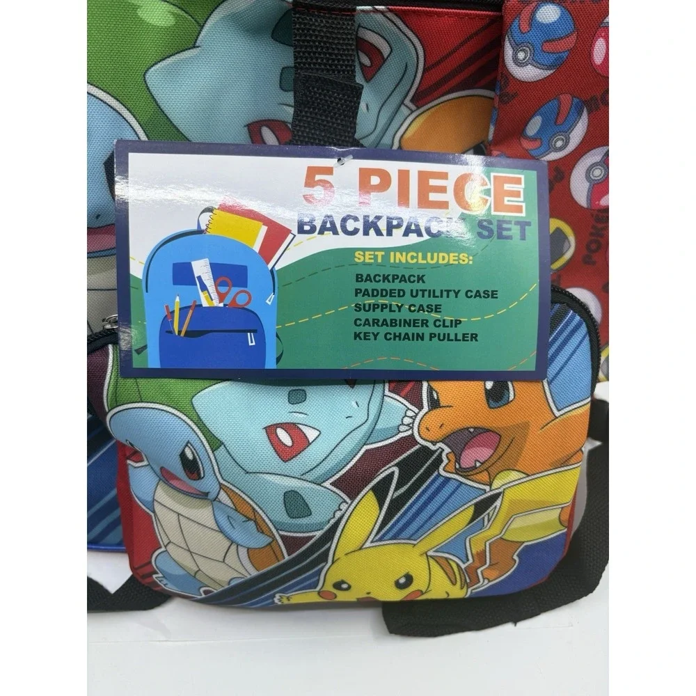 Pokemon 5 Piece Backpack Set Supply Case Key Chain Pendant Kids New With Tags